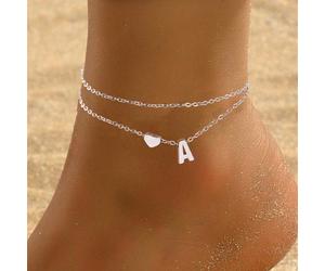 1 pezzo della moda , Elegante Signora , Hot sell , Cavigliera doppio strato di lettere d'amore argento 26 L,M,S,H,A,T,O,X,B,C,D,E,F,G,I,J,K,N,P,Q,R,U,V,W,Y,ZRame