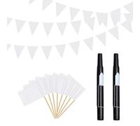 1 pezzo di 40 gagliardetti bianchi, 100 pezzi di bandiere bianche stuzzicadenti, 2 pezzi di pennarelli neri, bandierine bianche, bandierine per matrimoni, bandierine