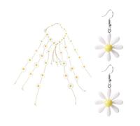 1 Pezzo Di Accessorio Per Capelli A Margherita Bianca, 1 Paio Di Orecchini A Margherita Bianca, Copricapo Del Solstizio D'Estate, Fascia Floreale All'Uncinetto Per Le Donne