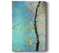 1 pezzo di albero autunnale con foglie dorate contro un cielo blu brillante - Stampa moderna di paesaggio naturale per l'arredamento del soggiorno cornice 70x100 cm