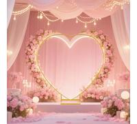 1 pezzo di arco da matrimonio a forma di cuore, supporto in metallo a forma di cuore dorato, base quadrata, 2 metri x 2 metri, adatto per cerimonie di matrimonio, shooting fotografico della sposa, doc