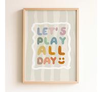 1 pezzo di arte da parete su tela, decorazione per camera dei bambini con cornice, Let's Play All Day! Arte da parete, decorazione per sala giochi, cartellone educativo, citazione ispiratrice, arte da