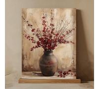 1 pezzo di arte murale su tela con fiori rustici color bordeaux, poster, decorazione moderna per fattoria, soggiorno, camera da letto, opera d'arte (80x120 cm/cornice interna)