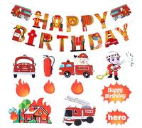 1 Pezzo Di Bandiera A Tema Fuoco, 1 Set Di Inserti Per Camion Dei Pompieri, Bandiera Di Compleanno A Tema, Ghirlanda Di Vigili Del Fuoco E Camion Dei Pompieri, Sfondo Per Festa Di Compleanno