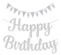 1 Pezzo Di Bandiera Argentata Di Buon Compleanno, 1 Pezzo Di Bandiera Triangolare, Bandiera Con Lettere, Striscione Di Buon Compleanno, Decorazione Con Bandiera Glitterata