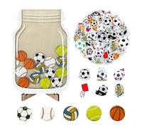 1 Pezzo di Barattolo di Ricompensa per Bambini, 60 Adesivi da Calcio, Barattolo di Ricompensa per Palla Sportiva in Legno, Oggetti di Scena Motivazionali per Bambini.