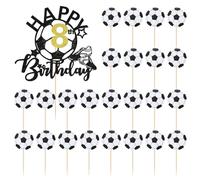 1 Pezzo Di Biglietto Per Inserto Per Torta A Tema Calcio Per Bambini Di 8 Anni E 24 Pezzi Di Inserti Decorativi Per Il Calcio, Forniture Per Feste Di Compleanno, Decorazioni Creative Per Torte