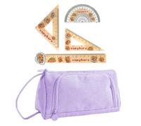 1 Pezzo Di Borsa A Matita In Velluto Viola, 1 Set Di Righello, Semplice Borsa Per Il Deposito, Righello Dei Cartoni Animati, Rifornimenti Scolastici.