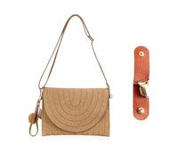 1 Pezzo Di Borsa Di Paglia Con 1 Pezzo Di Pendente Pom Pom, 1 Pezzo Di Clip Per Cappello, Pochette Retrò, Borsa Intrecciata In Rattan Con Tracolla Regolabile, Borsa Da Spiaggia In Paglia