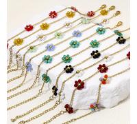 1 pezzo di braccialetti a catena fatti a mano in acciaio inossidabile 304 con perline di vetro colorate fiore placcato oro 18 carati 17 cm (6 6/8") di lunghezza