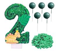 1 Pezzo Di Candela Di Dinosauro Di 2 Anni, 5 Pezzi Di Plug-In A Sfera Verde, 1 Confezione Di Coriandoli, Topper Per Torta Di Compleanno, Set Di Decorazioni Per Feste Di Compleanno Per Bambini.