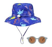 1 Pezzo di Cappello da Pescatore di Dinosauro, 1 Pezzo di Occhiali da Sole per Bambini, Cappello per Bambini, Cappello da Sole con Protezione Solare, Cappello da Sole Pieghevole