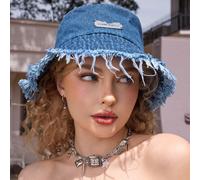 1 pezzo di cappello da secchio in jeans lavato da donna con nappe, adatto per uso quotidiano e facile da abbinare con gli abiti. Regali per festival musicali, festival Y2K, ritorno a scuola, autunno e