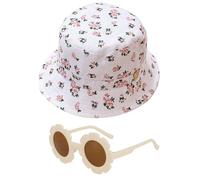 1 Pezzo Di Cappello Di Fiori E 1 Pezzo Di Occhiali Da Sole, Cappello Da Sole, Cappello Da Bambino Regolabile, Cappello Da Motivi Carino, Cappello Di Protezione Solare Per Bambini.