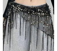 1 pezzo di catena per vita da donna per danza, sciarpa da vita per danza jazz e danza del ventre, sciarpa triangolare con paillettes e nappe, cintura decorativa per vita, adatta per danza jazz e danza