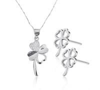 1 Pezzo Di Collana A Quadrifoglio, 1 Paio Di Orecchini A Quadrifoglio, Collana Di Diamanti, Catena Di Clavicole Alla Moda, Collana Con Ciondolo A Trifoglio, Gioielli Da Donna