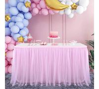 1 pezzo di copritavola in tulle rosa arricciato con fodera, adatto per tavoli rettangolari e rotondi - perfetto per feste di compleanno, matrimoni, addii al nubilato, tavoli per torte e tutti gli even