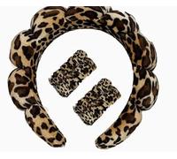 1 Pezzo Di Fascia Con Stampa Leopardata, 1 Paio Di Braccialetti Elastici, Lavaggio Del Viso E Fascia Per Capelli, Braccialetto Assorbente E Morbido, Adatto Per Il Trucco E La Cura Del Viso.
