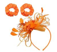 1 Pezzo Di Fascia Di Piume Arancioni, 2 Pezzi Di Elastici Per Capelli Arancioni, Copricapo Da Sposa, Copricapo Arancione Per Le Donne, Cappello Per Le Donne Al Matrimonio, Fascia Di Piume