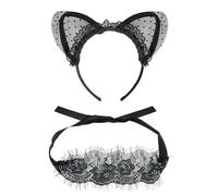 1 Pezzo Di Fascia In Pizzo E 1 Pezzo Di Maschera Per Gli Occhi, Fascia Per Gatti, Fascia Da Donna, Accessori Per Abbigliamento Per Feste, Oggetti Di Ruolo.