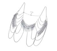 1 Pezzo di Gioielli da Corpo con Catena a Doppia Perlina, for Donna, Estate, Bikini, Spiaggia, Glamour, retrò, con Rivetti.(Silver)