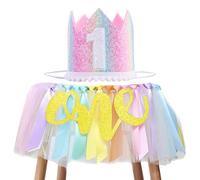 1 Pezzo Di Gonna In Garza Per Tavolo E Sedia, 1 Pezzo Di Corona Di Compleanno, Gonna In Garza Per Sedia Da Pranzo, Striscione Per Seggiolone, Adatta Per Il 1° Compleanno Del Bambino
