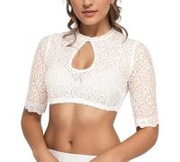 1 pezzo di lingerie da donna, elegante camicetta Dirndlbluse nera in pizzo per Oktoberfest, lingerie sexy, bianco, XL