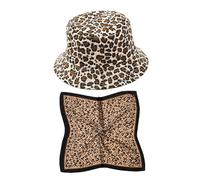 1 Pezzo Di Motivo Leopardo E 1 Pezzo Di Sciarpa Quadrata Di Leopardo, Cappello Da Pesca Alla Moda, Cappello Da Sole All'Aperto, Sciarpa Retrò -Decorativa, Crema Solare.