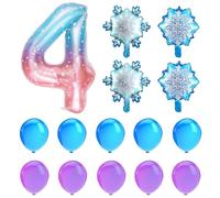 1 Pezzo Di Palloncini Numero 4, 4 Pezzi Di Palloncini Di Fiocchi Di Neve E 10 Pezzi Di Palloncini Blu E Viola, Materiali Per Feste Di Compleanno Per Ragazze, Arrangiamento Delle Scene Di Festa.