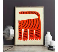 1 pezzo di poster artistico creativo a righe rosse, dipinto su tela con animali per la decorazione della parete della camera da letto del soggiorno di casa (50x70 cm/cornice interna)