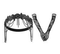 1 Pezzo Di Retro Black Diamond Accessori Per Capelli, 1 Pezzo Di Guanti Di Pizzo, Squisito Nappa Copricapo, Abbigliamento Con I Guanti, Adatto Per Matrimoni, Balli, Feste Di Compleanno.