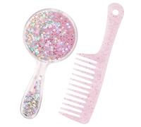 1 Pezzo Di Specchio Di Sabbie Mobili E 1 Pezzo Di Pettine Glitterato, Specchio Rotondo Per Il Trucco Delle Mani, Adatti Per Il Trucco E La Finitura Dell'Acconciatura.