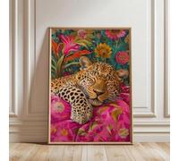 1 pezzo di stampa su tela di un simpatico leopardo addormentato con stampa di un dipinto di animali floreali colorati immagine da parete per l'arredamento del soggiorno cornice 60x90 cm