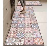 1 pezzo di tappetino da cucina premium in dolomia con motivi decorativi colorblock rosa e azzurro chiaro, floreali, geometrici, a spirale, in stile boho, tappeto antistress per la cucina, assorbente d