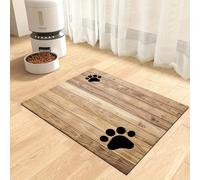 1 pezzo di tappetino per ciotole di cibo e acqua per cani e gatti, con stampa a zampa su superficie effetto legno, antiscivolo, assorbente dell'acqua e resistente alle macchie, ideale per animali dome