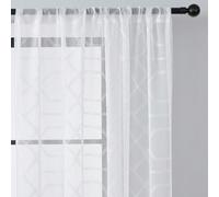 1 pezzo di tenda semi-trasparente, con motivo a linee ricamate, con taschina, in finto lino con fiori, tenda voile trasparente per camera da letto, soggiorno, stile country, bianco puro, elegante mode