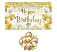 1 Pezzo Di Tessuto Di Sfondo Di Banner Di Buon Compleanno Di 180 * 110 Cm Con 10 Palloncini Con Paillettes Dorate, Decorazioni Per Festa, Bandiera Appesa Decorazione Dell'atmosfera Di Celebrazione