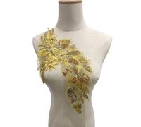 1 pezzo di toppa con fiore in piuma nera dorata da cucire - Eleganti toppe in pizzo for accessori di abbigliamento(yellow)
