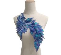 1 pezzo di toppa con fiore in piuma nera dorata da cucire - Eleganti toppe in pizzo for accessori di abbigliamento(Royal blue)