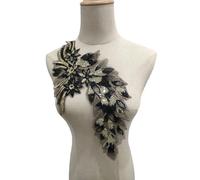 1 pezzo di toppa con fiore in piuma nera dorata da cucire - Eleganti toppe in pizzo for accessori di abbigliamento(black)
