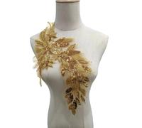 1 pezzo di toppa con fiore in piuma nera dorata da cucire - Eleganti toppe in pizzo for accessori di abbigliamento(Gold)