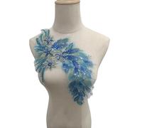 1 pezzo di toppa con fiore in piuma nera dorata da cucire - Eleganti toppe in pizzo for accessori di abbigliamento(Lake blue)