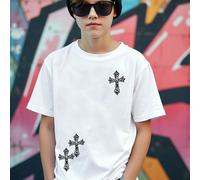 1 Pezzo Di Una Maglietta Per Ragazzini Con Una Stampa Di Uno Schema Incrociato Alla Moda, Girocollo E Manica Corta 8Y,9Y,10Y,11-12Y,13-14YFarfallaTessuto