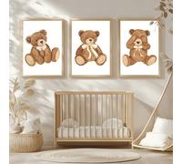 1 pezzo Dipinto ad acquerello di un orso, decorazione per la stanza dei bambini a tema foresta, design dell'orsacchiotto, opera d'arte incorniciata per la cameretta, la sala giochi, la scuola materna,