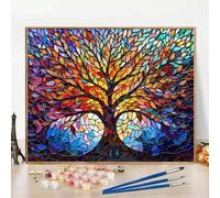 1 pezzo Dipinto ad olio sul tema dell'albero della vita, kit di pittura ad olio digitale per principianti adulti, tela da 16*20 pollici, pittura e colorazione con pennelli e colori, ideale per relax i