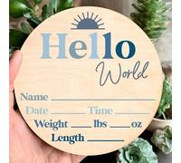 1 pezzo Disco rotondo in legno blu con segnalibro per registrare la crescita mensile del bambino, carte per tappe mensili del bambino come ricordo, ideale per festa di nascità, nascita di un bambino, 