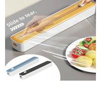 1 pezzo Dispenser 2 in 1 per pellicola trasparente da cucina, con taglierina, dispenser per pellicola trasparente con taglierina scorrevole, taglierina per pellicola adesiva ricaricabile con ventosa, 