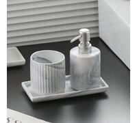 1 pezzo Dispenser per sapone in ceramica/Bicchiere per collutorio/Vassoio/Barattolo per cotton fioc, Forniture per il bagno in ceramica effetto marmo, Bottiglia per doccia gel, shampoo, sapone liquido