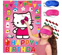 1 pezzo "Divertimento quotidiano per feste - Gioco della ricerca di Hello Kitty con fiocco - cartellone per feste con benda, adatto per raduni di età superiore ai 14 anni, include 24 adesivi a fiocco 