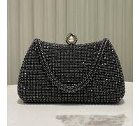 1 pezzo Elegante borsa a forma di scatola nera decorata con cristalli, lussuosa borsa da sera tempestata di cristalli, adatta per matrimoni, feste, cene di gala, San Valentino e altre occasioni stampa
